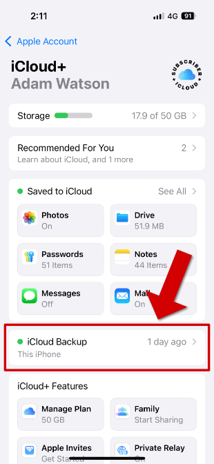 Finding iCloud backups on iPhone