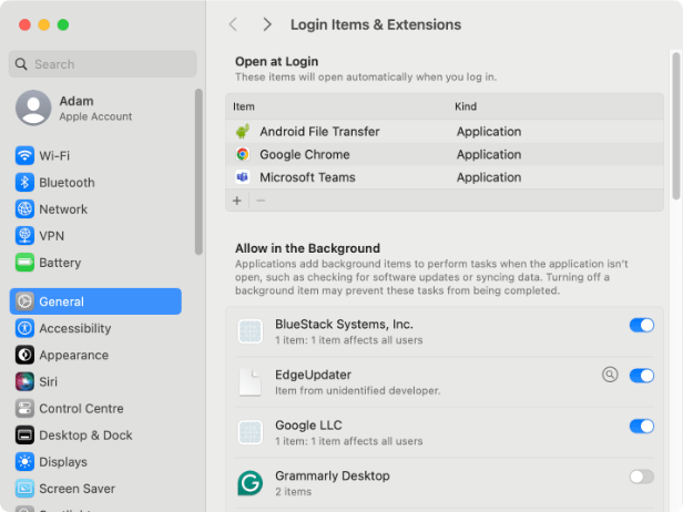 Disabling login items on Mac