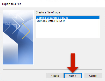 Outlook export information as csv file