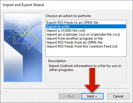 Outlook export to a file