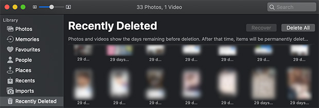 Recently deleted photos on Mac