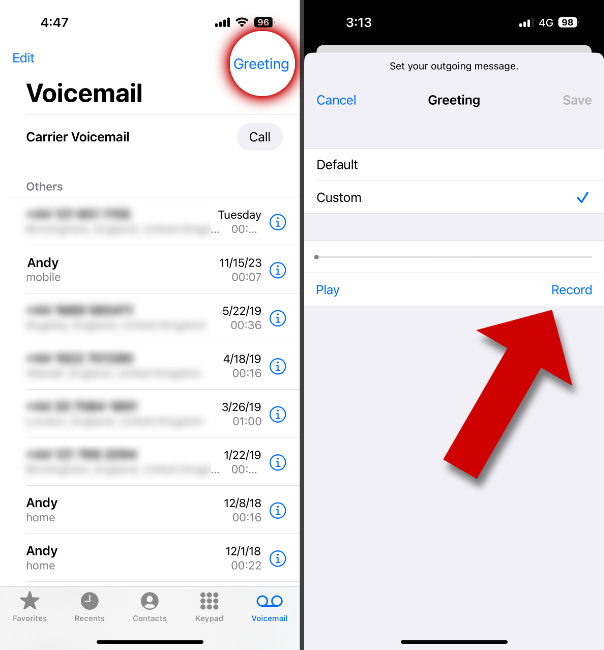 Changing voicemail greeting on iPhone