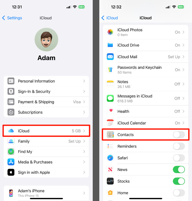 Recover deleted contacts on iPhone using iCloud