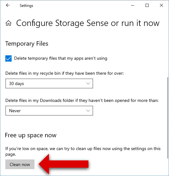 Storage Sense remove temporary files