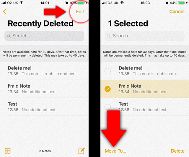 Restore recently deleted notes on iPhone