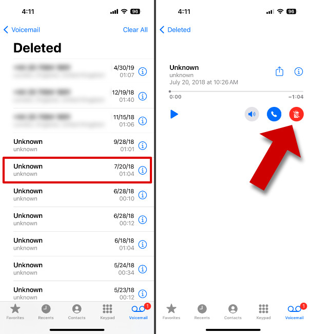 Restoring recently deleted voicemails on iPhone
