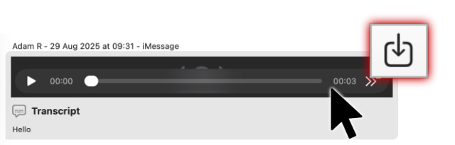 Saving an audio message from a conversation with Messages Export Pro