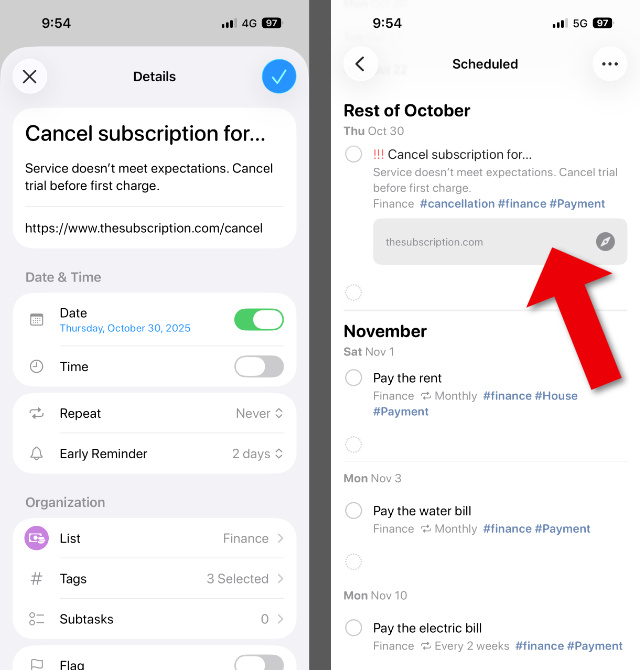 Creating a scheduled reminder on iPhone