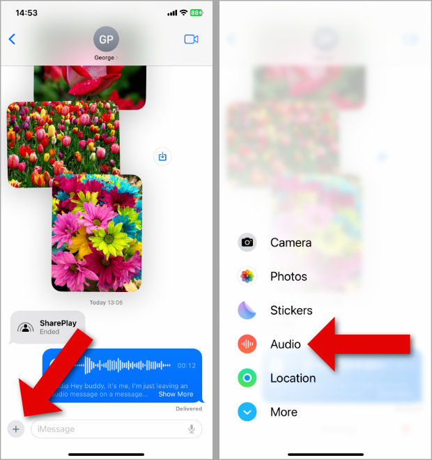 Sending an audio message on iPhone iOS 17