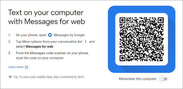 Setting up Google Messages for web