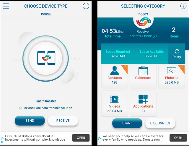 Transferring data using Smart Transfer app