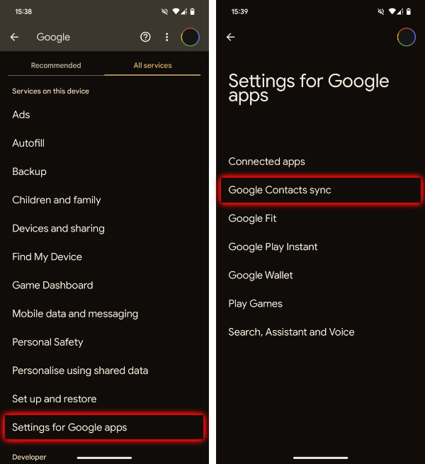 Syncing Contacts from Android with Google 1