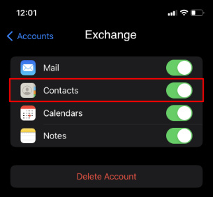 Sync contacts from Microsoft Exchange account to iPhone