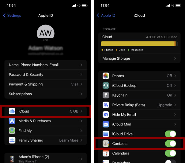 Sync contacts from iPhone to iCloud