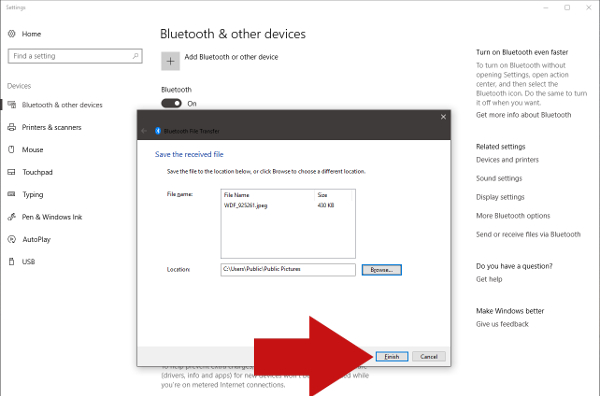 Transfert de fichiers d'Android vers PC via Bluetooth