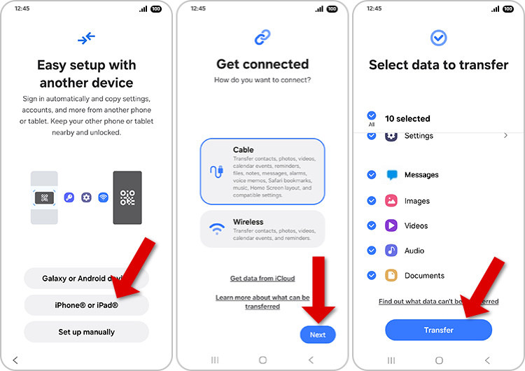 Transferring Messages from iPhone to Android during Setup