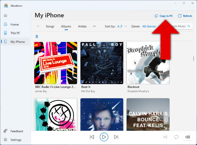 Transfer music from iPhone to pc with Waveform Music Player
