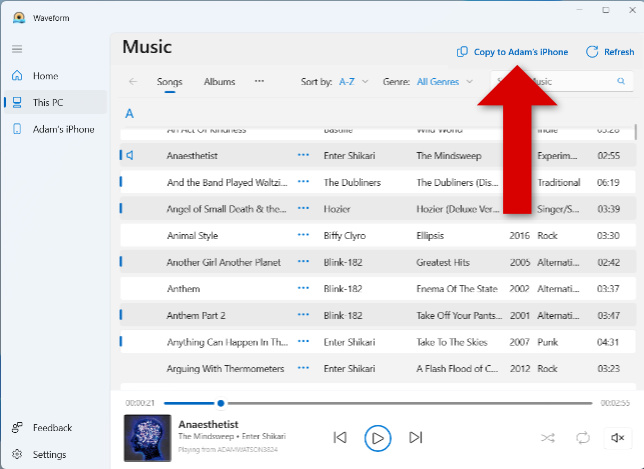 Waveform free music player for Windows