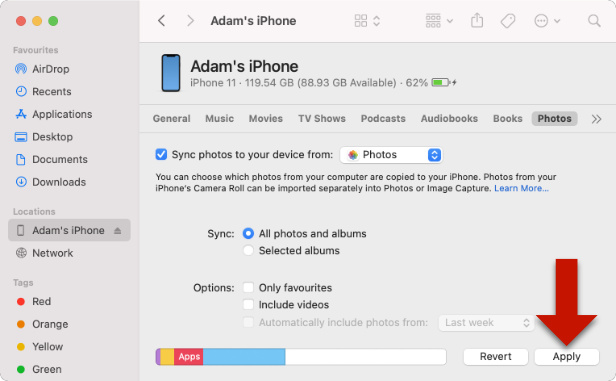 How to transfer photos from iPhone to iphone using Finder