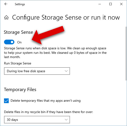 Turn on Storage Sense