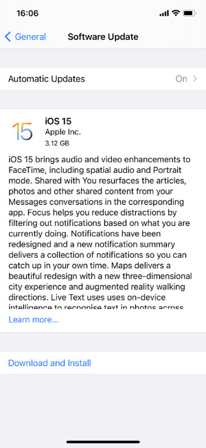 Update iPhone iOS 15