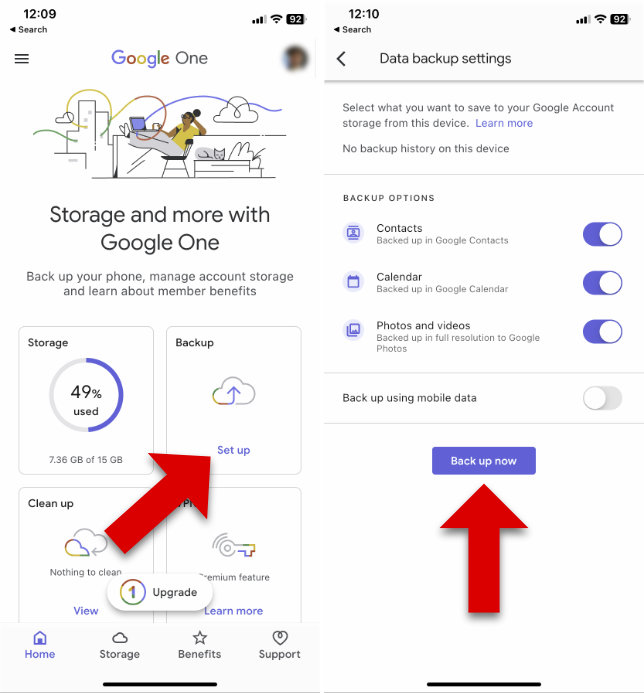 Upload photos from iPhone to Google One