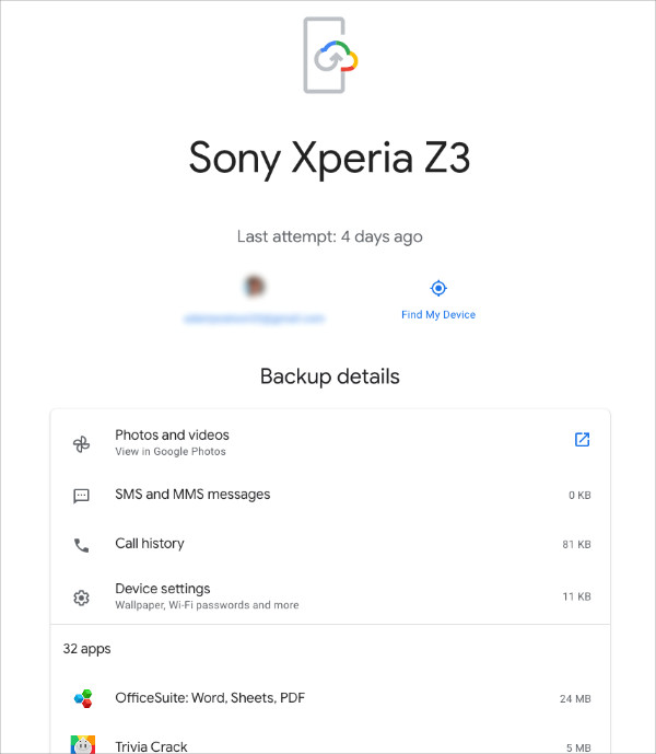 View Google One backup on the web