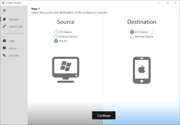 Select PC as source and iPhone as destination