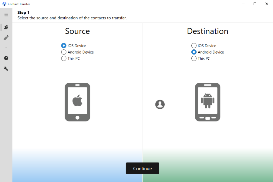 Contact Transfer software screenshot