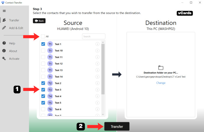 Transferring Android contacts to vCard