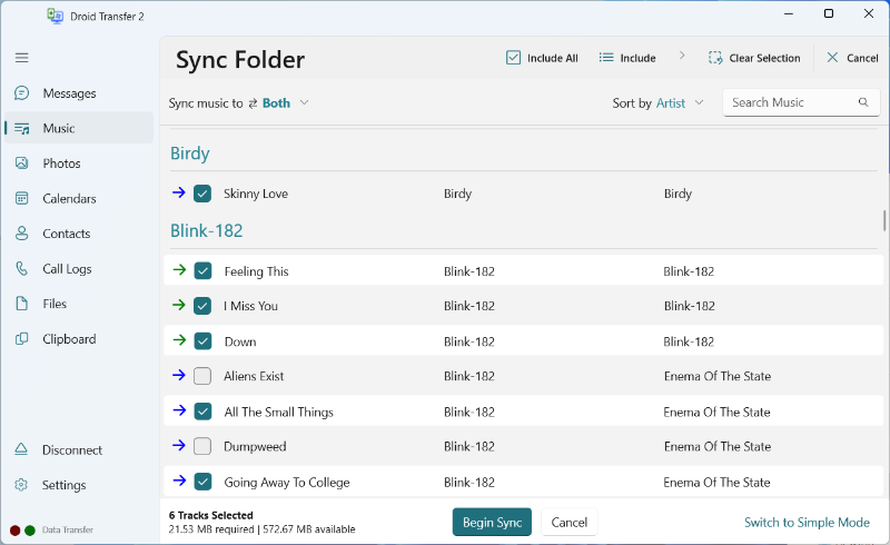 Droid Transfer Advanced Music Sync