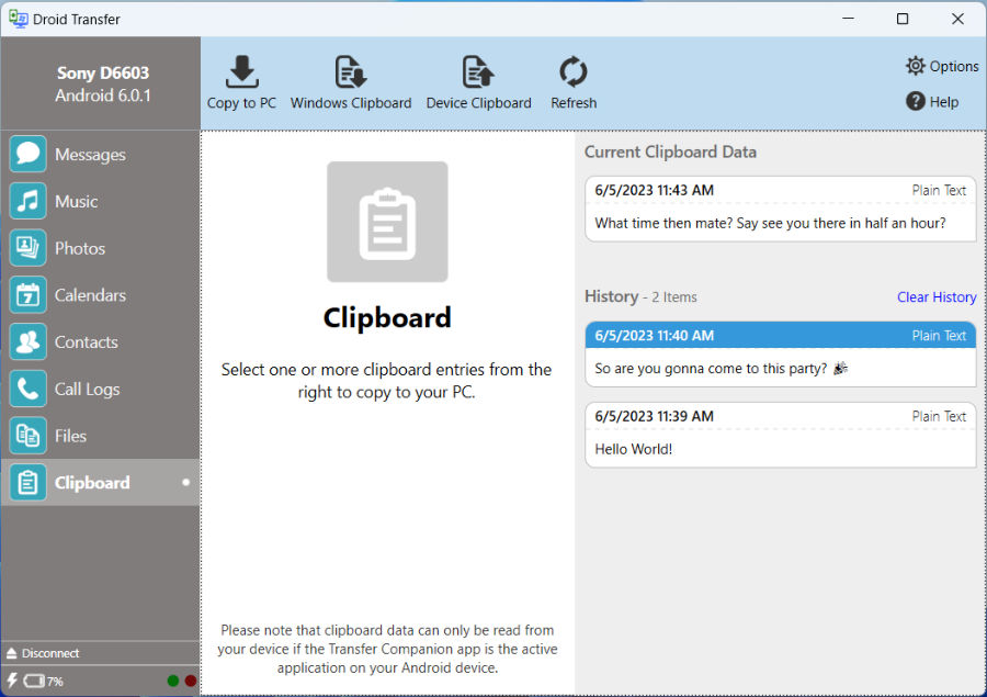 Copy Android clipboard information to PC