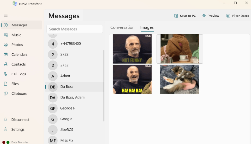 Export images from Android conversations