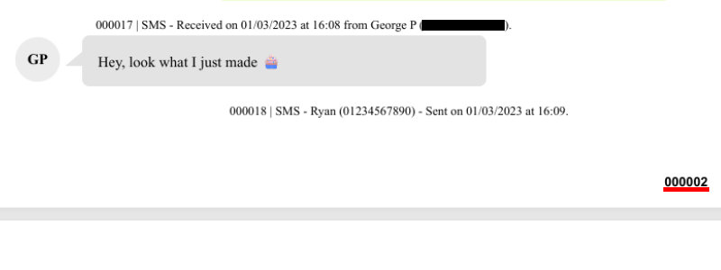 Screenshot of Bates numbering example