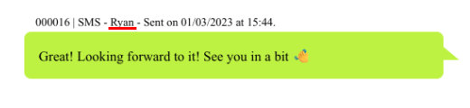 Screenshot example of name above sent messages