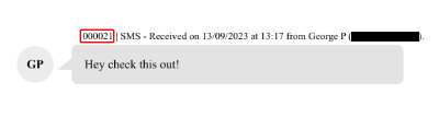 Screenshot example of messages including numerical message identifiers