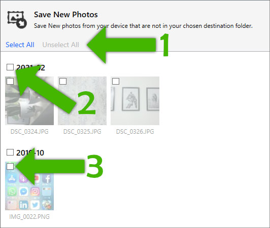 Selecting photos in Droid Transfer