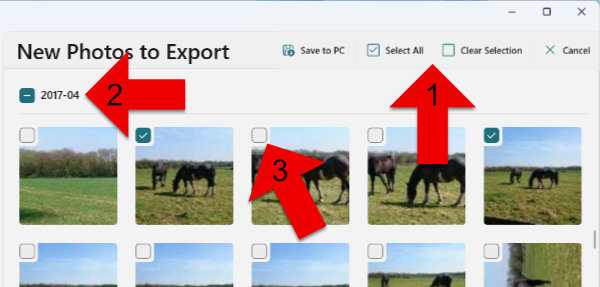 Selecting photos in Droid Transfer