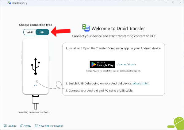 Droid Transfer Select USB