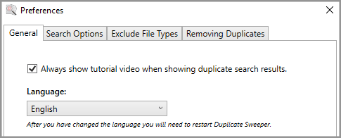 Duplicate Sweeper general options