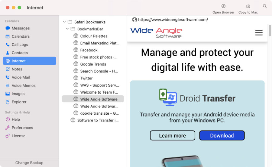 Recover History and Bookmarks from iPhone backup