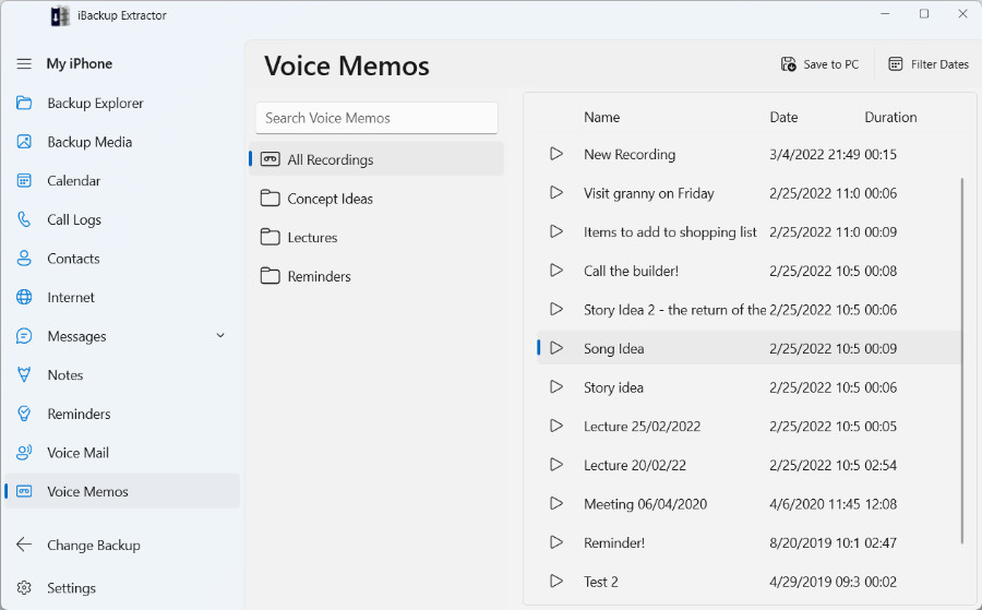 Extract voice memos from iPhone backup