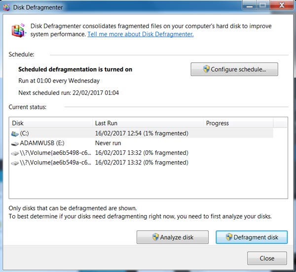 Defragment your computer hard drive