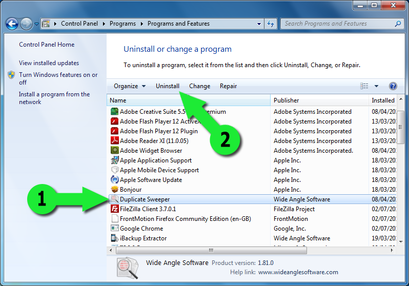 Uninstall DuplicateSweeper