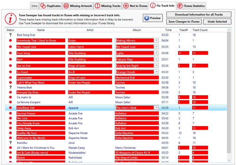 Tune Sweeper downloads any missing track info