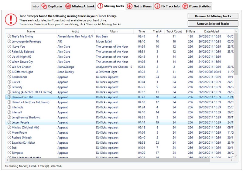Remove missing tracks in iTunes