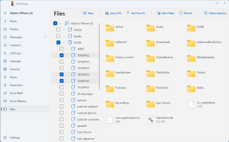 Browse iPhone files