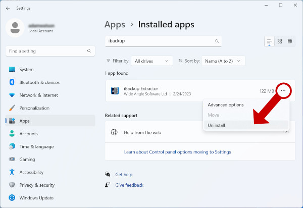 Uninstall iBackup Extractor on Windows 10 / 11