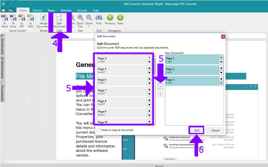 Split PDF pages