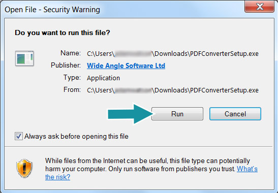 Launch the PDF Converter installer from your browser
